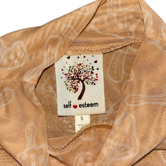 Self Esteem Peach Orange Mushroom Sheer Adjustable Long Sleeve Top Women’s S - Picture 8 of 11